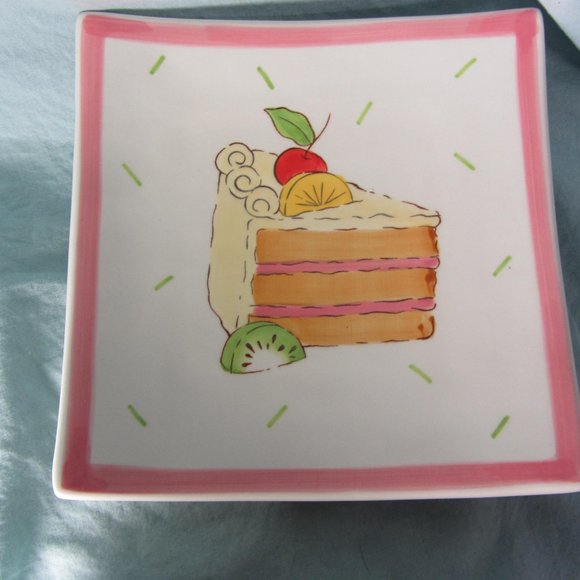 FOUR cake plates square woodard & charles pink (w1816) - Picture 10 of 11